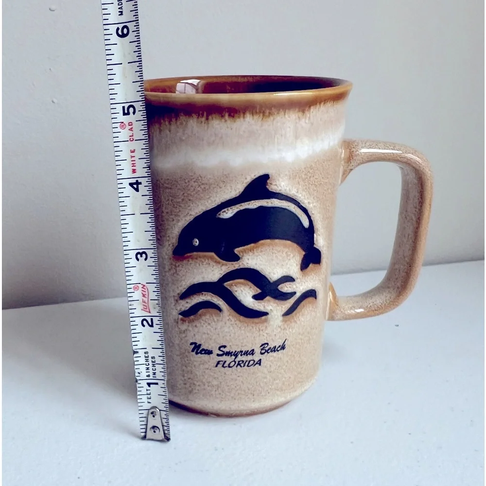 New Smyrna Beach Florida Pottery Mug Tea Coffee Mug Dolphins Marine Life